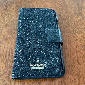 Kate Spade sparkly black phone and card holder. Two card holders, magnetic flap.